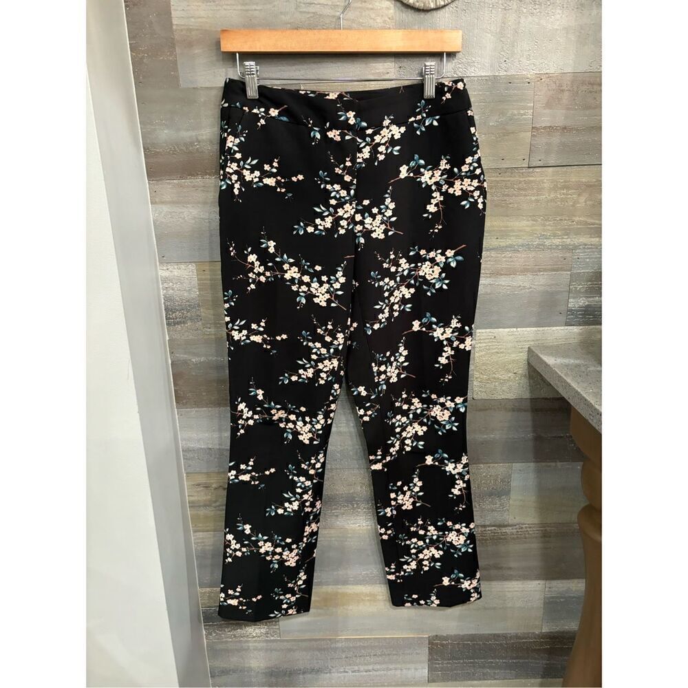 Cynthia Rowley 2 black floral cropped dress pants w/side pockets EUC